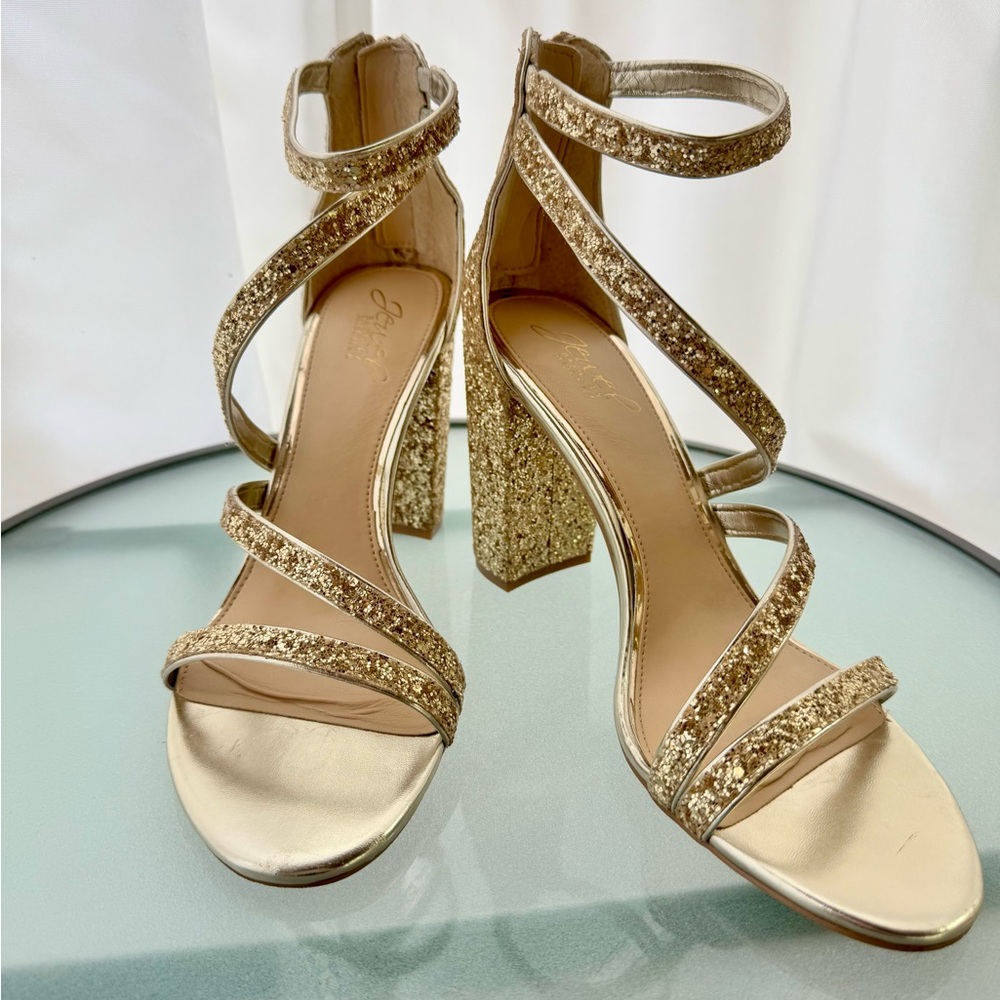 Jewel Badgley Mischka Gold Strappy Heels